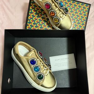 Kurt Geiger Gold Sneakers with Vibrant Gemstones